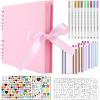 image:imageGotideal 80 Pages Scrapbook Album with 10 Metallic Markers Craft Paper Photo Album for Wedding and Anniversary Family DIY Scrapbook Accessories with Scrapbooking Stickers CornersWhitePink