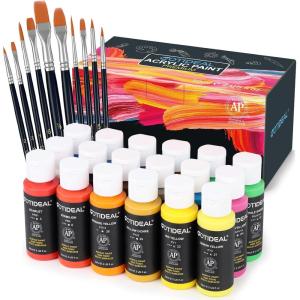 image:imageGOTIDEAL Acrylic Paint Set with 10 Brushes 18 Colors OutdoorIndoor 59ml 2 oz Art Craft Paint Non Toxic Perfect for Hobby Artist Adults Ideal for Canvas Wood Clay Ceramic Paint Supplies18 Colors