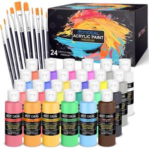 image:imageGOTIDEAL Acrylic Paint Set with 10 Brushes 18 Colors OutdoorIndoor 59ml 2 oz Art Craft Paint Non Toxic Perfect for Hobby Artist Adults Ideal for Canvas Wood Clay Ceramic Paint Supplies24 Colors100ml