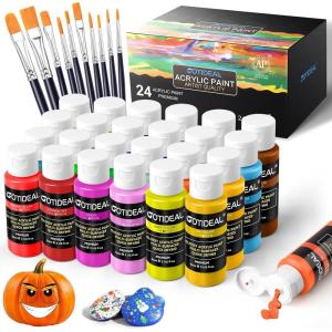 image:imageGOTIDEAL Acrylic Paint Set with Paint Brushes 24 Colors59ml 2 oz Art Craft Paint for Adults and Kids Perfect for Artist Beginner Ideal for Wood Canvas Rocks Outdoor Painting Supplies