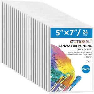 image:imageGOTIDEAL Canvases for Painting 18x24 inch of 5 Pack Professional Primed White Blank Flat Canvas  100 Cotton Artist Canvas Boards for Acrylics Painting OilTempera5x7