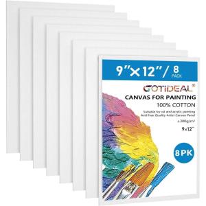 image:imageGOTIDEAL Canvases for Painting 18x24 inch of 5 Pack Professional Primed White Blank Flat Canvas  100 Cotton Artist Canvas Boards for Acrylics Painting OilTempera9x12