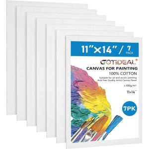 image:imageGOTIDEAL Canvases for Painting 18x24 inch of 5 Pack Professional Primed White Blank Flat Canvas  100 Cotton Artist Canvas Boards for Acrylics Painting OilTempera11x14
