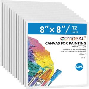 image:imageGOTIDEAL Canvases for Painting 18x24 inch of 5 Pack Professional Primed White Blank Flat Canvas  100 Cotton Artist Canvas Boards for Acrylics Painting OilTempera8x8