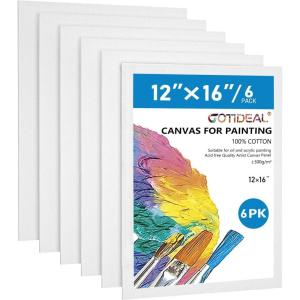 image:imageGOTIDEAL Canvases for Painting 18x24 inch of 5 Pack Professional Primed White Blank Flat Canvas  100 Cotton Artist Canvas Boards for Acrylics Painting OilTempera12x16