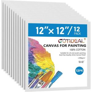 image:imageGOTIDEAL Canvases for Painting 18x24 inch of 5 Pack Professional Primed White Blank Flat Canvas  100 Cotton Artist Canvas Boards for Acrylics Painting OilTempera12x12