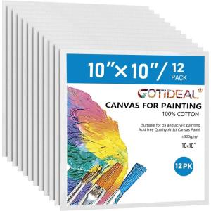 image:imageGOTIDEAL Canvases for Painting 18x24 inch of 5 Pack Professional Primed White Blank Flat Canvas  100 Cotton Artist Canvas Boards for Acrylics Painting OilTempera10x10