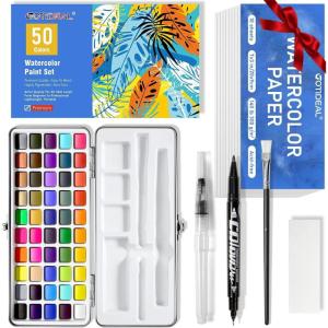 image:imageGOTIDEAL Watercolor Paint Set 50 Vivid Colors with Metal Portable Carrying Case Perfect Travel Water Colors Paint Adult Set for ArtistsBeginnersProfessionals50 Colors