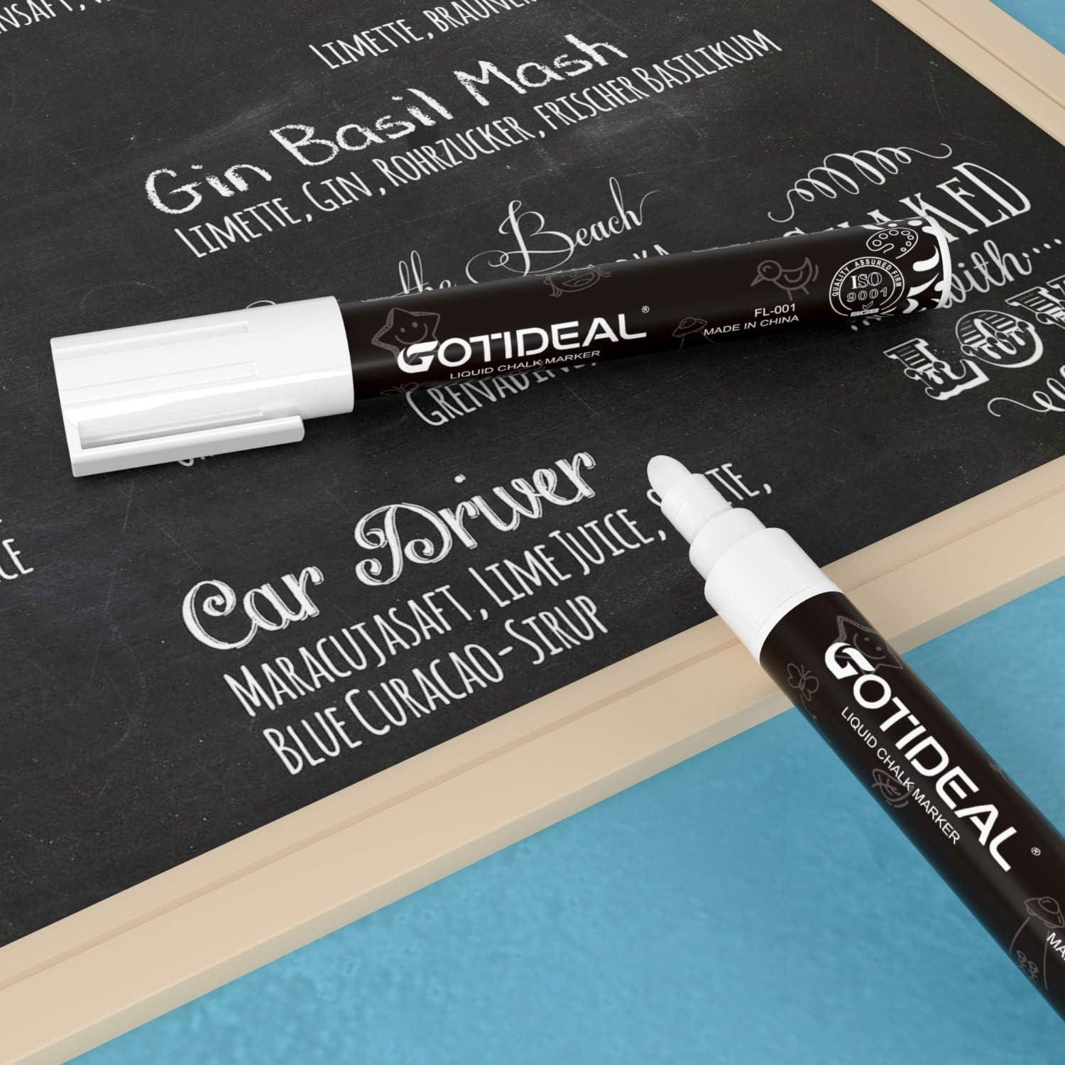 image:imageGOTIDEAL Liquid Chalk Markers Fine Tip 8 Colors Washable Window Chalkboard Glass Pens Paint and Drawing for Car Blackboard amp BistroNonToxicWet Erase  Reversible Tip6mmWhite