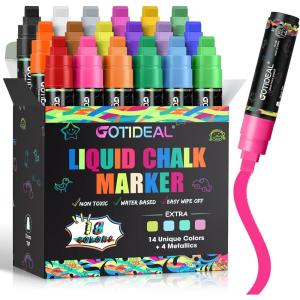 image:imageGOTIDEAL Window Markers for Glass WashableJumbo Chalk Markers for BlackboardCar Marker for AutoChalkboardMirrorCalendarSchool Painting18 Colors Car Paint Marker with Metallic Colors10mm