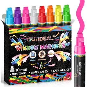 image:imageGOTIDEAL Window Markers10mm Jumbo Chalk Markers for BlackboardWashable Car Marker for ChalkboardGlass MirrowThick Tip Window paint markers Erasable for Wedding Married PaintingMenus8 Colors